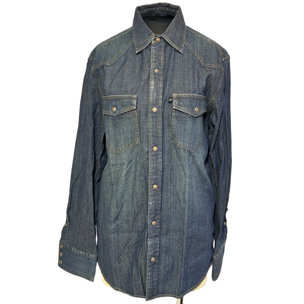 DKNY Jeans Mens Denim Western Shirt S 100% Cotton Blue Long Sleeve Buttons